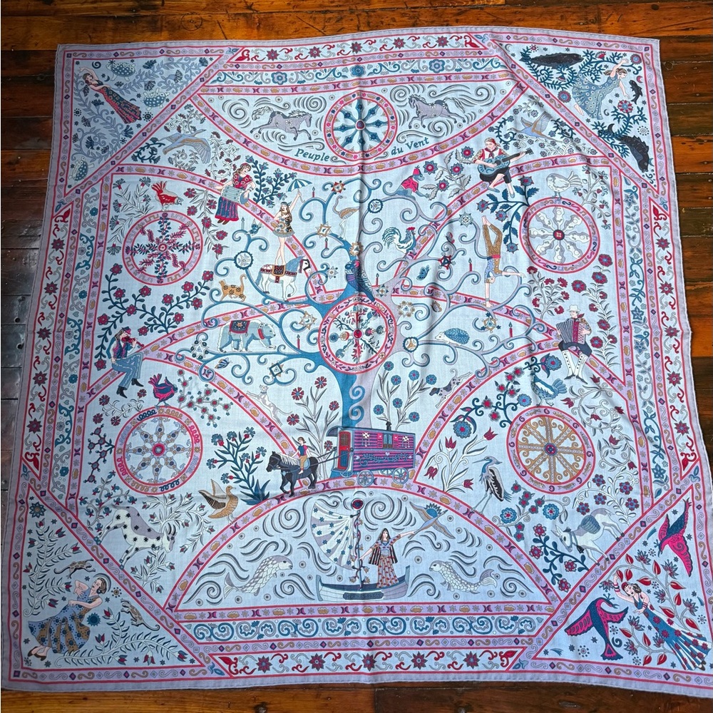 Hermes Peuple du Vent cashmere / silk shawl